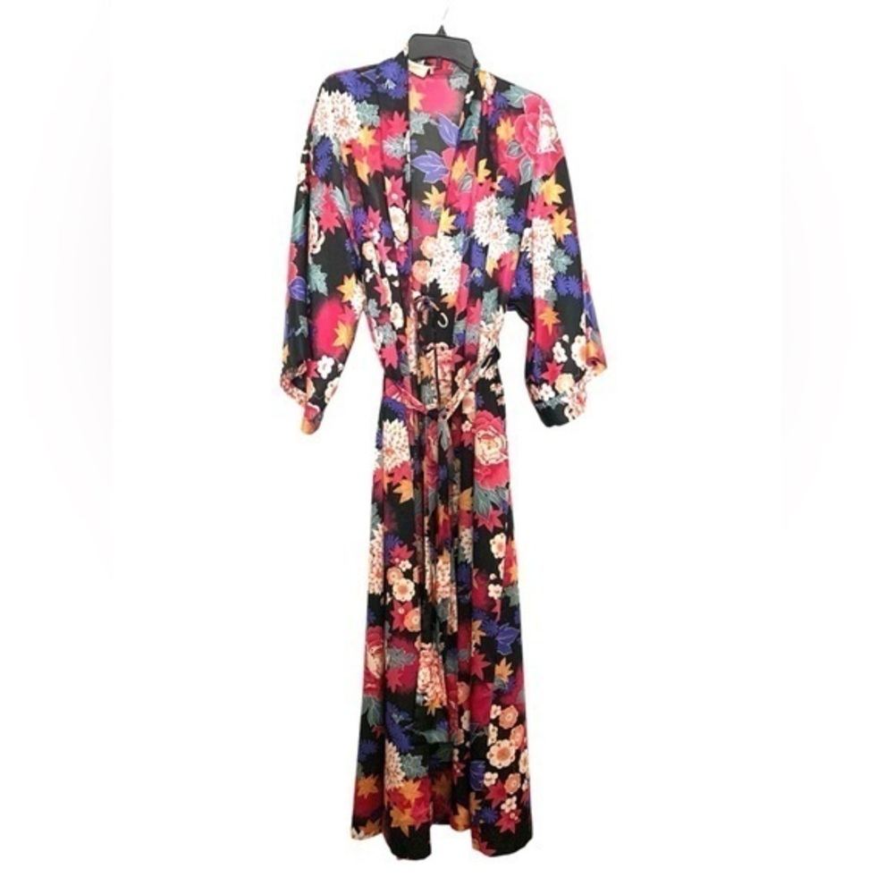 Natori Floral Boho Bohemian Robe Kimono Pink Purple Black Orange Multicolour